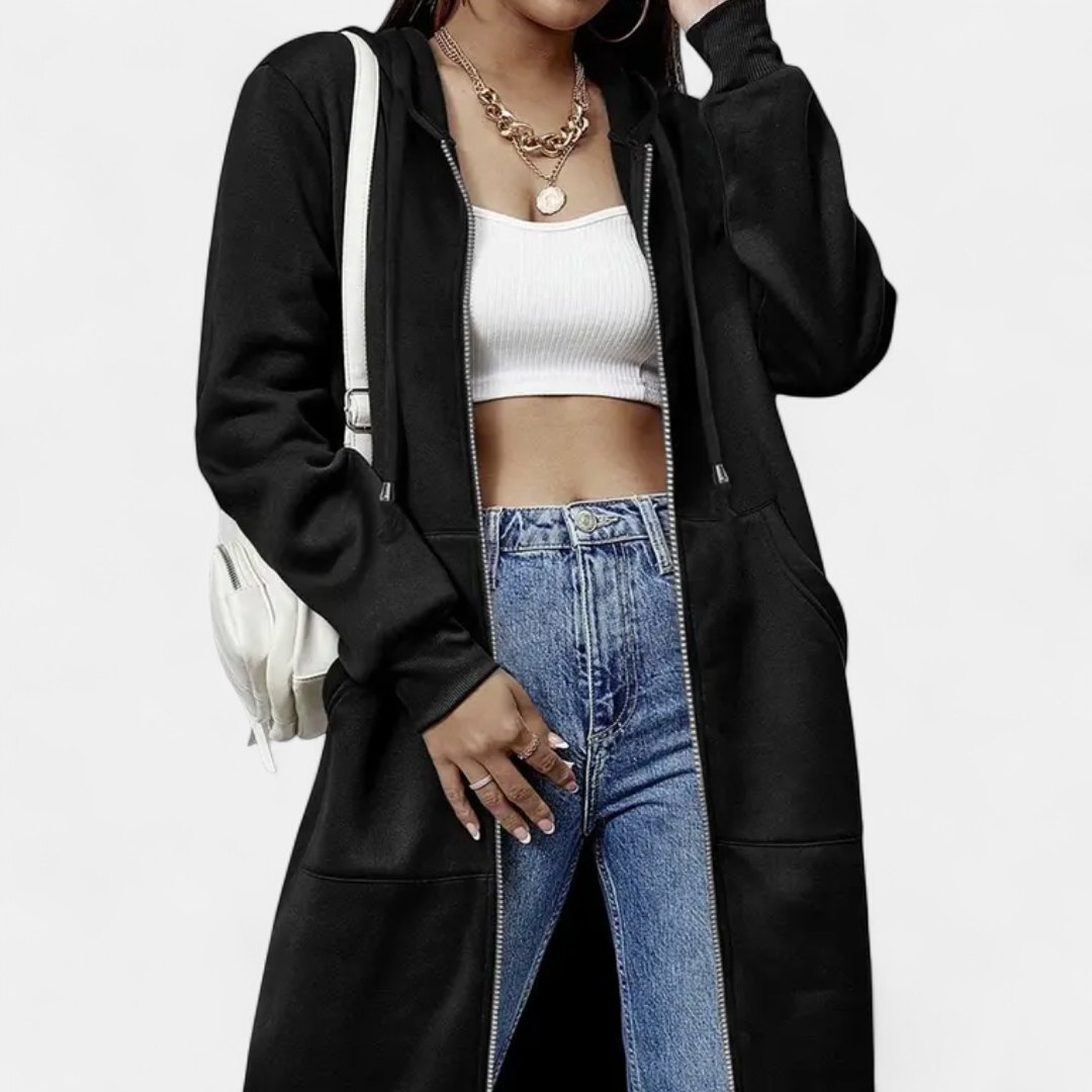 Reese Letter-print Zip-up Hoodie Cardigan in black