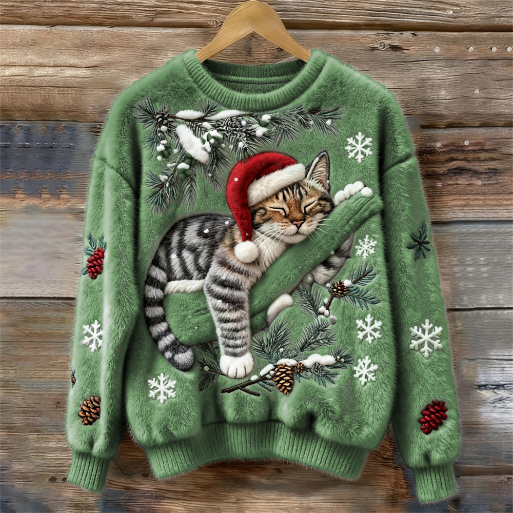 Maela Christmas Sweater with Kitten in green