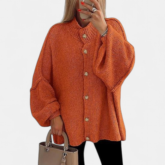Olivia Women Chunky Knit Button in orange