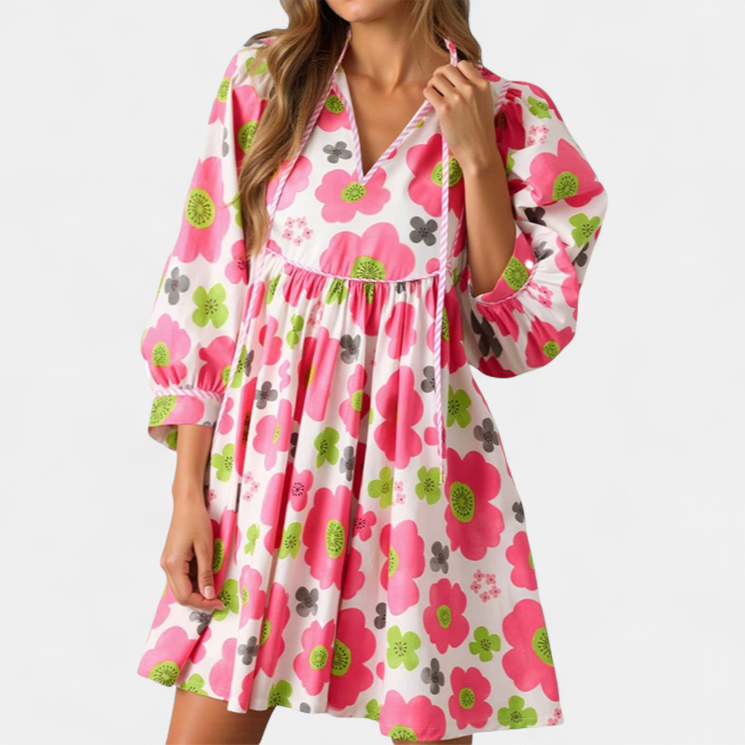 Fenella Boho Floral Tie-front Babydoll in pink