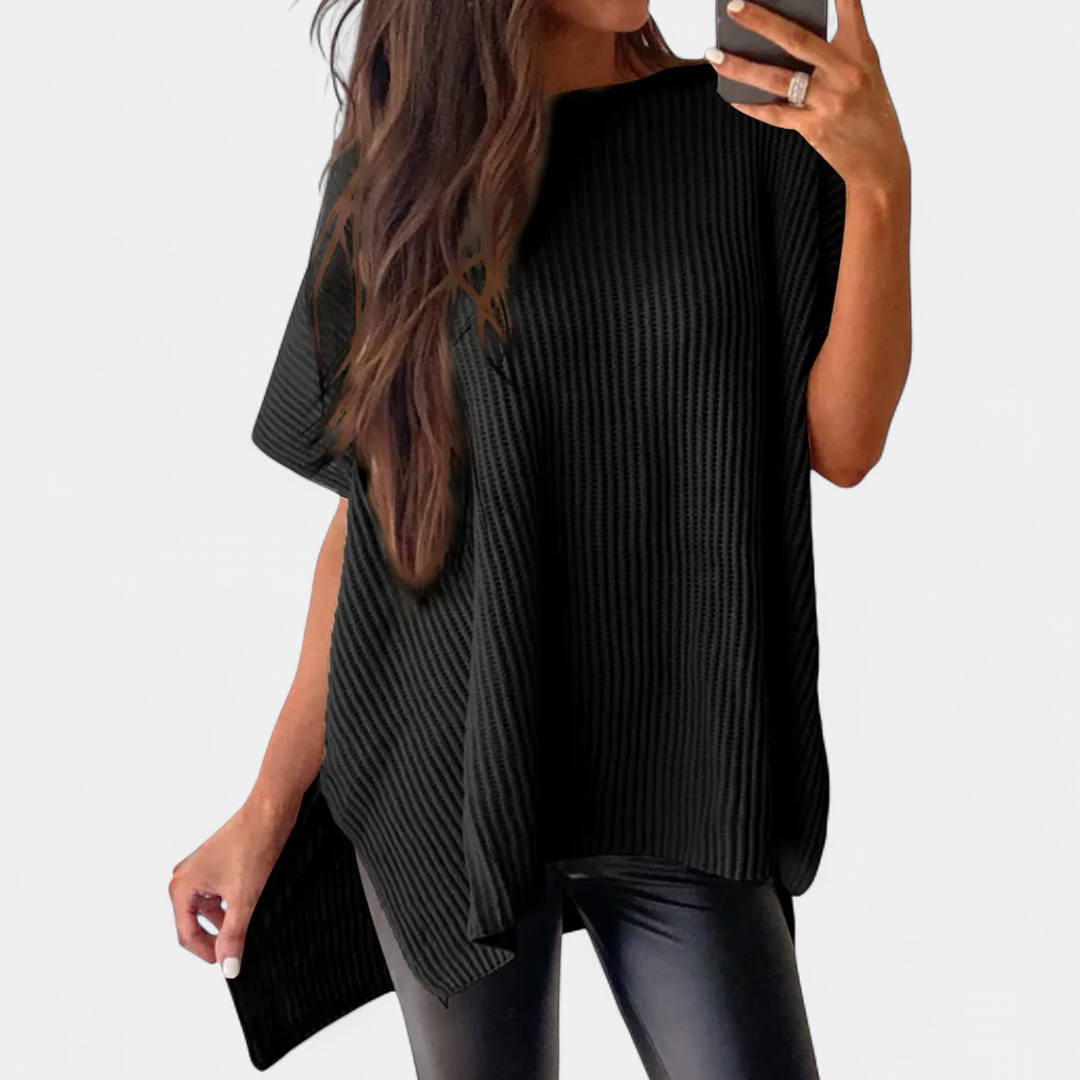 Britta Ribbed Knit Pullover Top in black