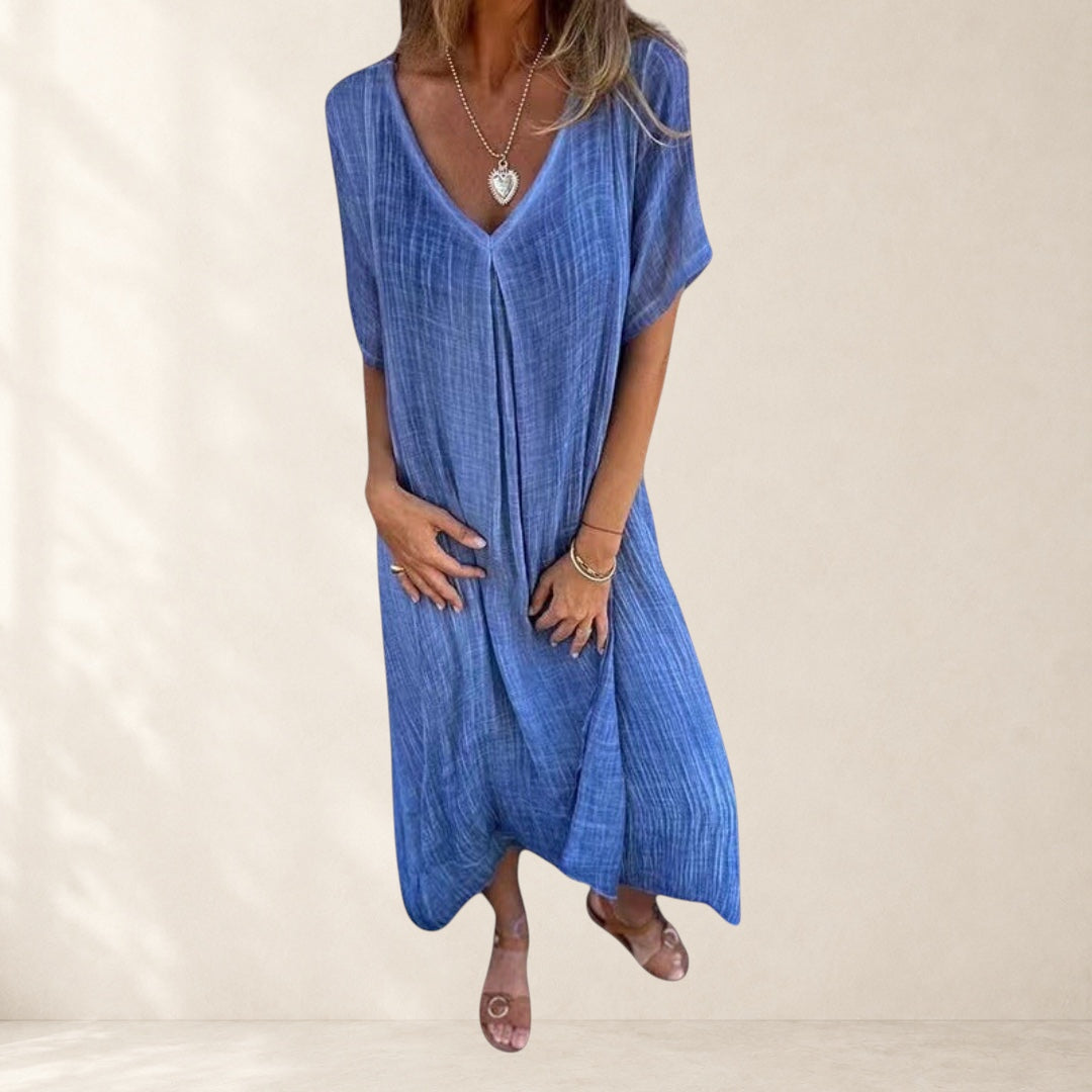 Fiona Lightweight V-neck Dress in blue