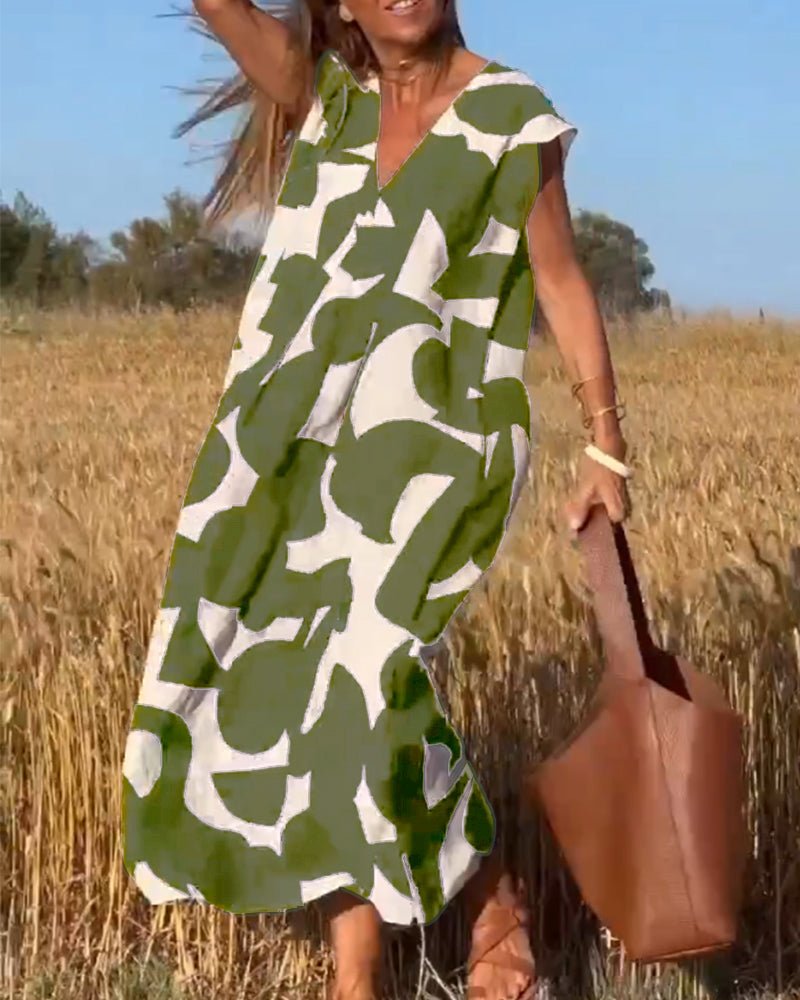 Amelia Printed V-neck Dress in green