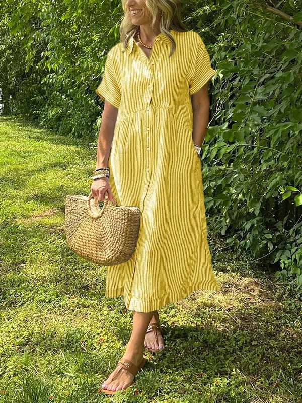 Anjie Buttoned Cotton Maxi Dress in yellow