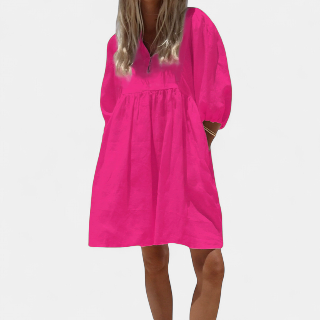 Beau V-neck Puff Sleeve Dress in light pink
