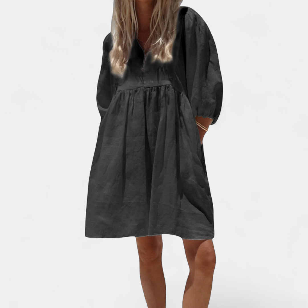 Beau V-neck Puff Sleeve Dress in black