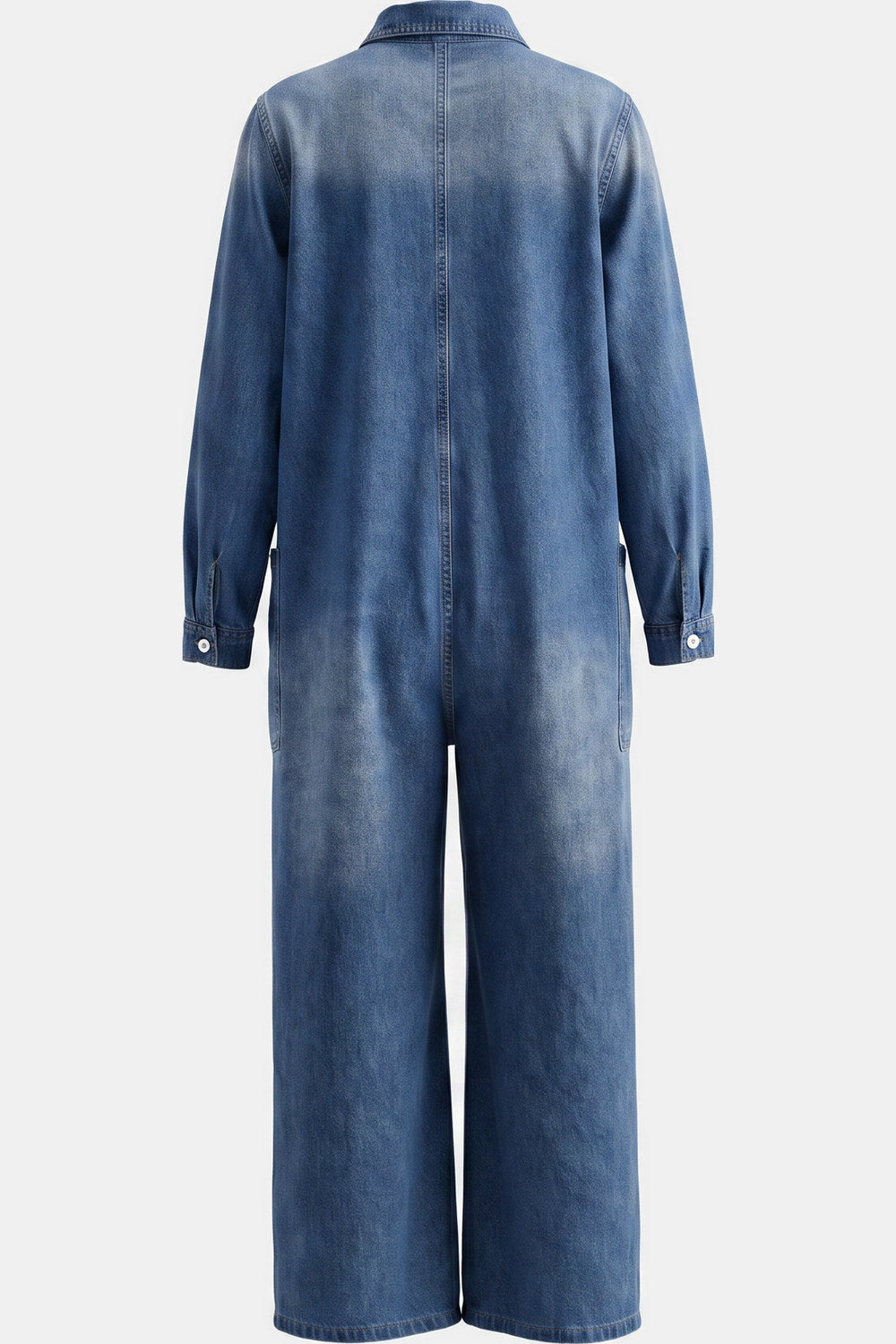 Clemence Wide-Leg Button-Front Denim Jumpsuit — Blue