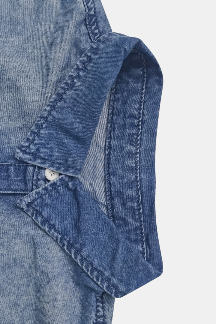 Clemence Wide-Leg Button-Front Denim Jumpsuit — Blue