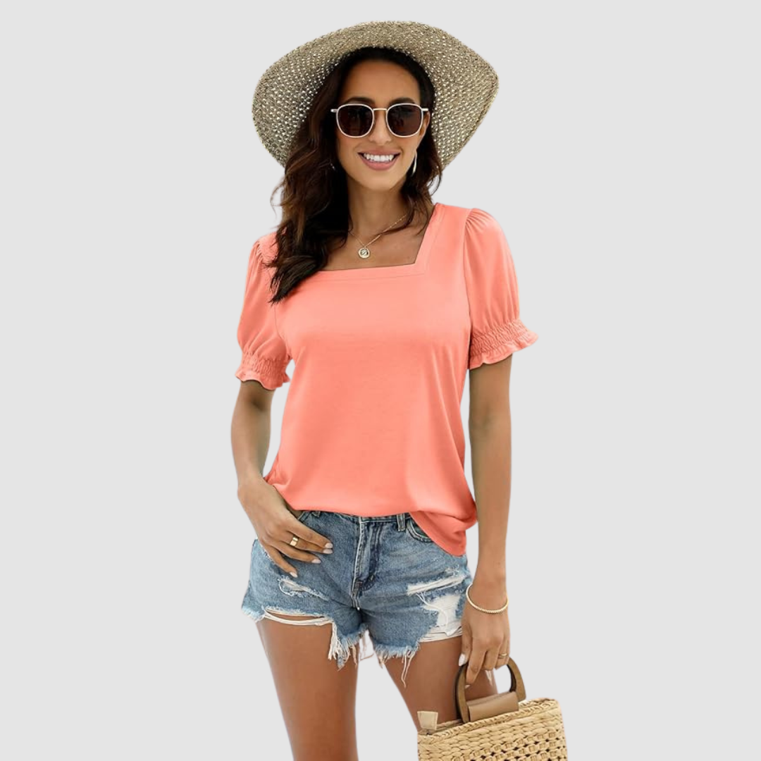 C Lina Square Neck Top in coral