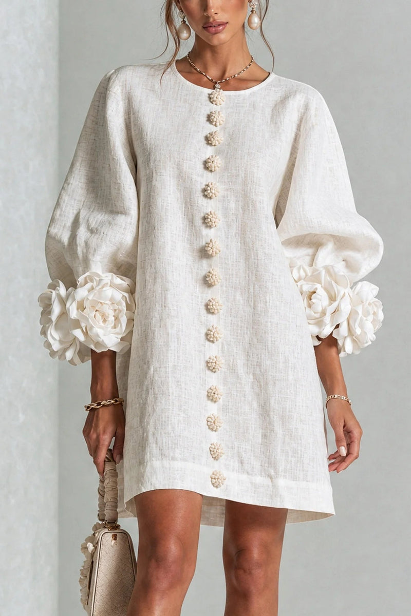 Cordelia Lantern-Sleeve Mini Dress — White