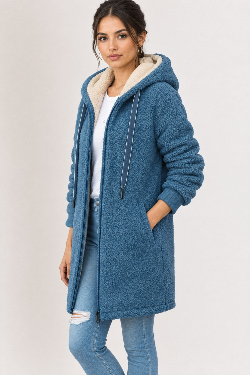 Corinne Cozy Fleece Jacket — Dusty Blue