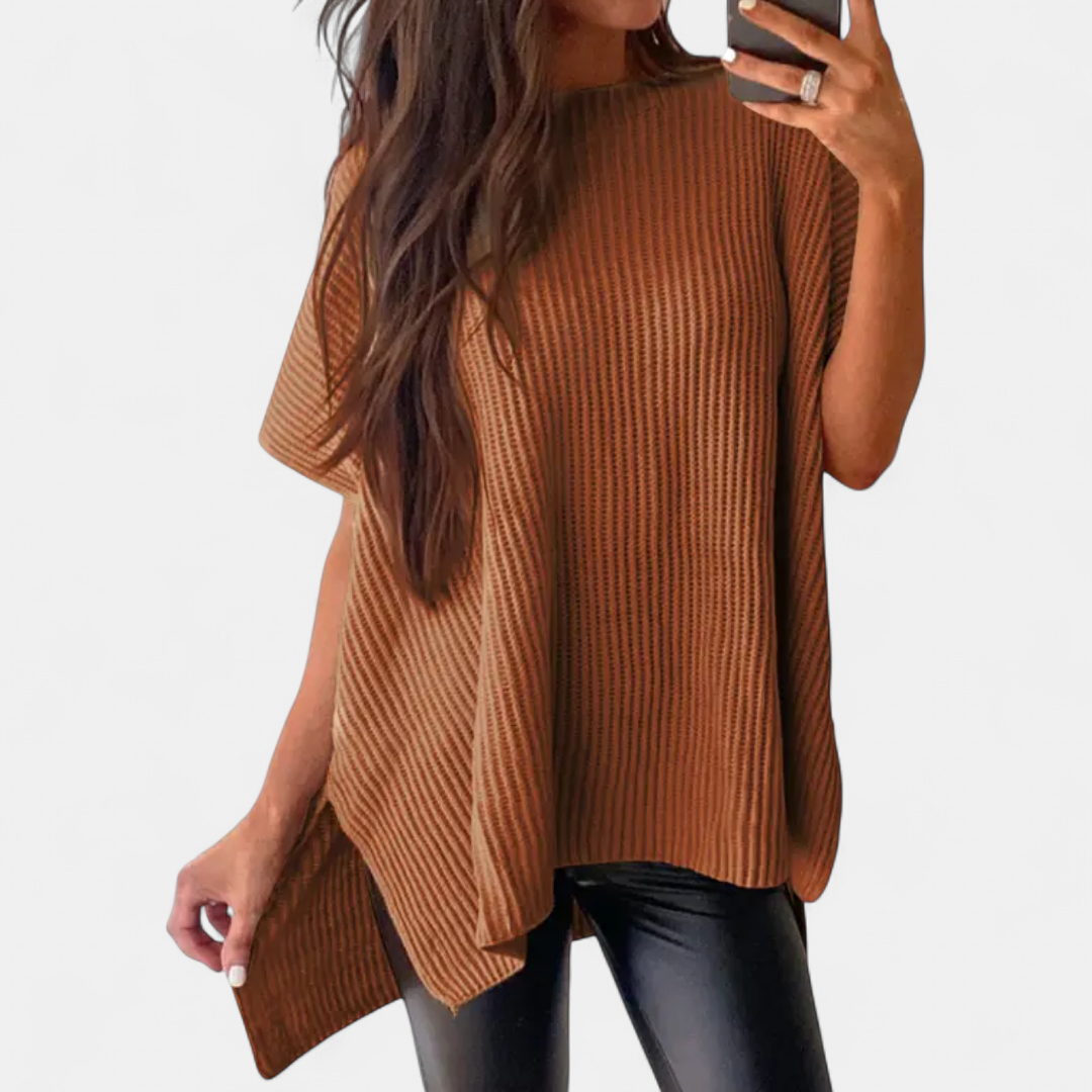 Britta Ribbed Knit Pullover Top in chestnut