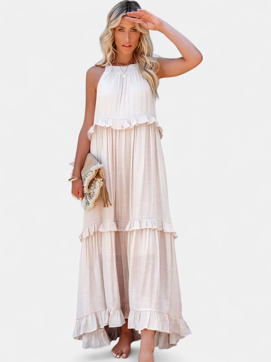 Cherry Flow Flutter Maxi Dress in apricot
