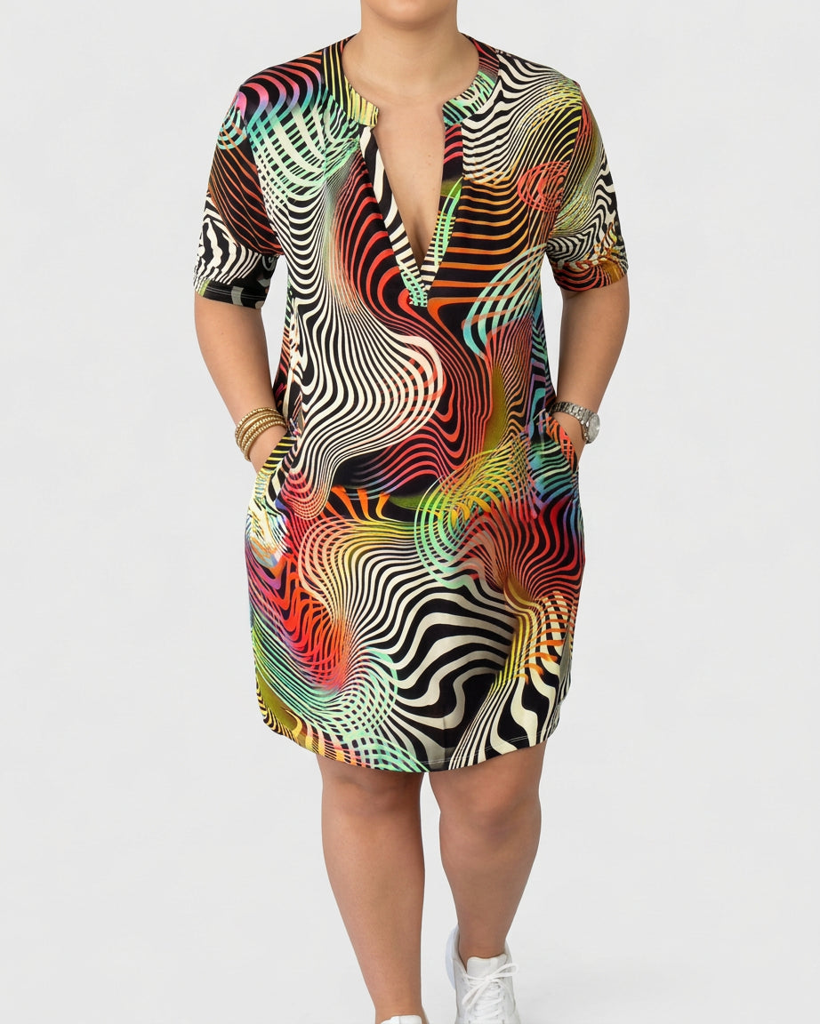 Niamh Sophisticated V-neck Dress in multicolor