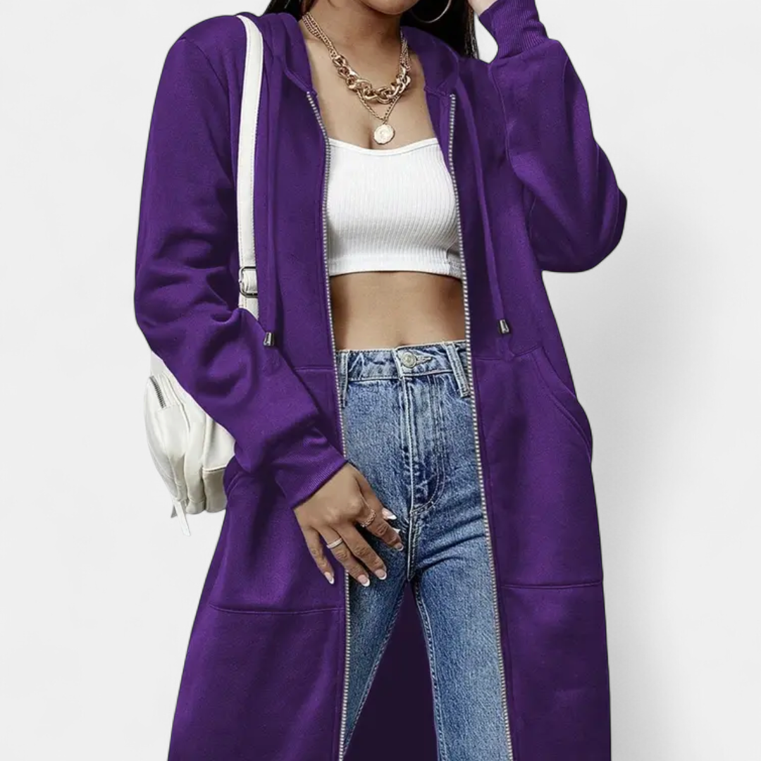 Reese Letter-print Zip-up Hoodie Cardigan in purple