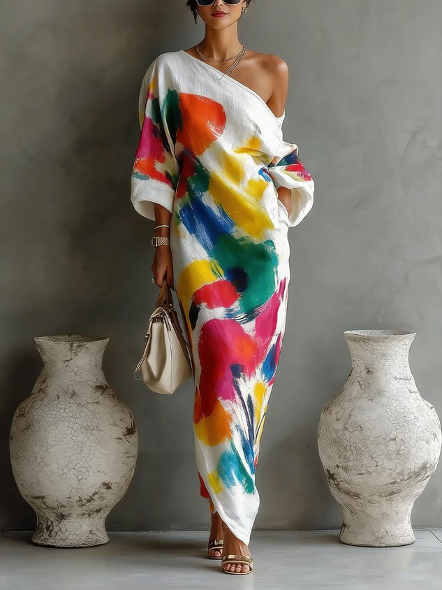 Evelyn Printed Maxi Dress in white