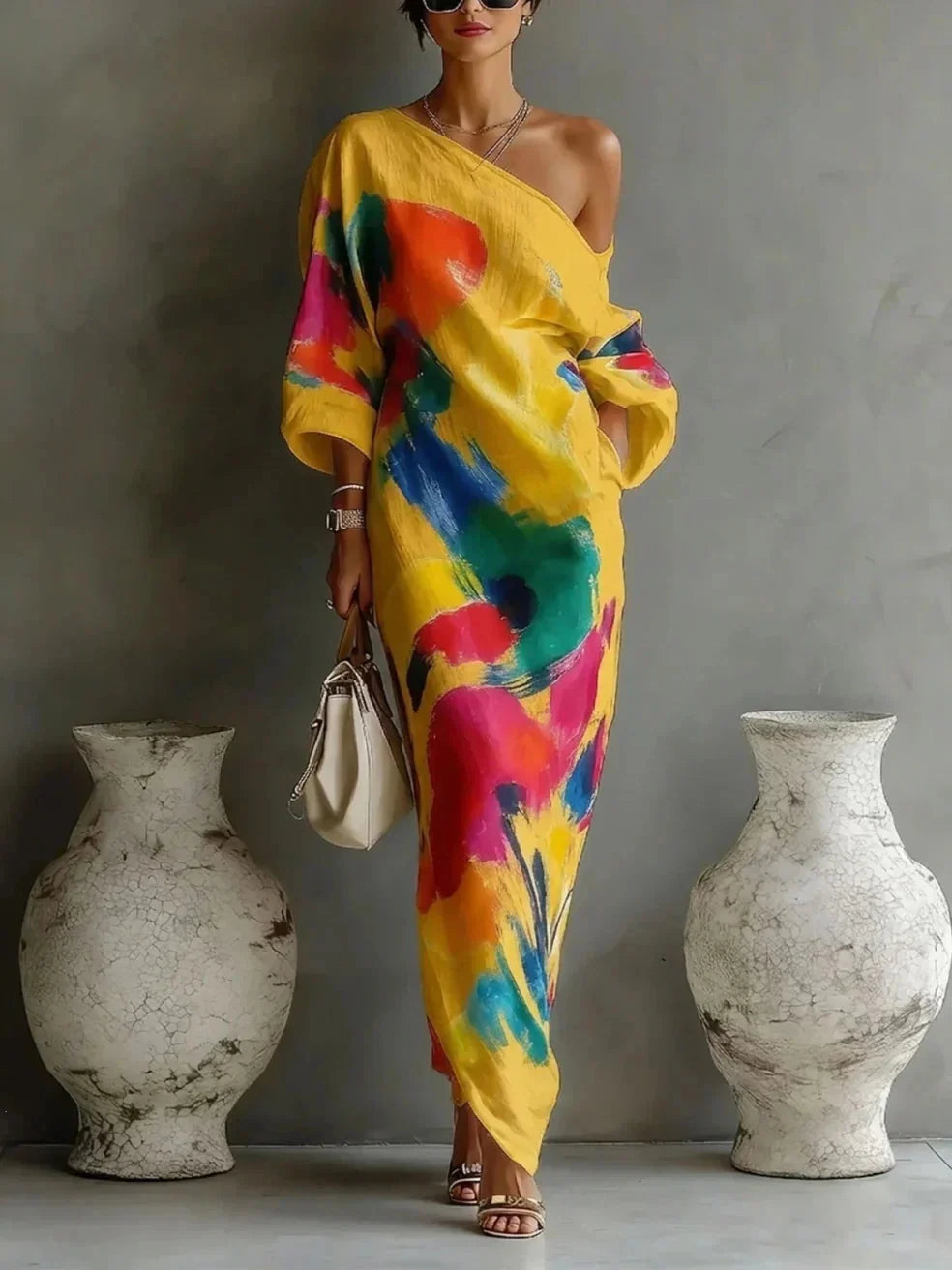 Evelyn Printed Maxi Dress in yellow