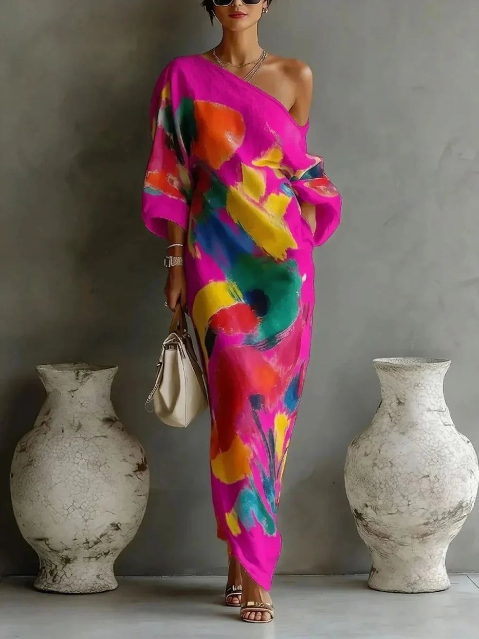 Evelyn Printed Maxi Dress in pink