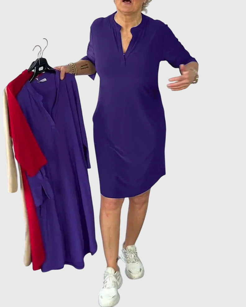 Katherine Solid V-neck Dress in purple