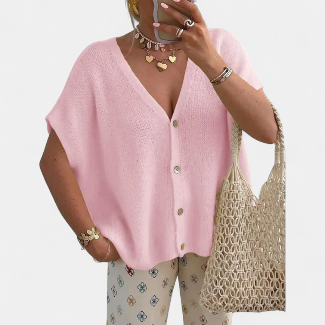 Saoirse V-neck Knit Cardigan in pink