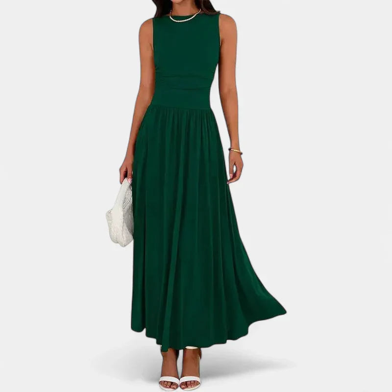 Barbara Sleeveless Summer Maxi Dress in dark green