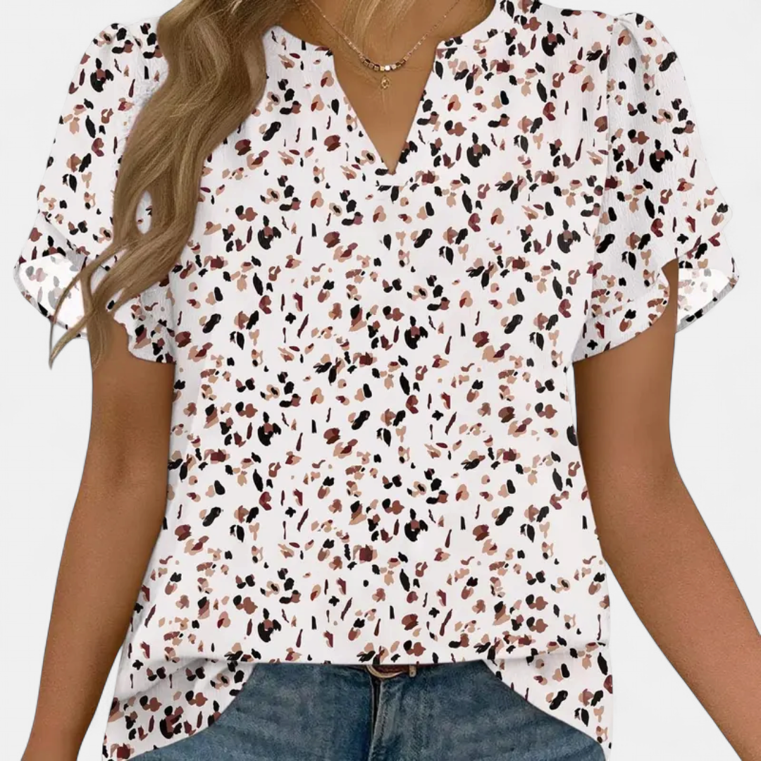 Cressida Vintage Floral V-neck Blouse in beige print