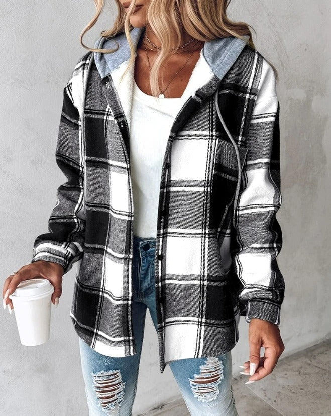 Lorenza Checkered Hooded Jacket in black
