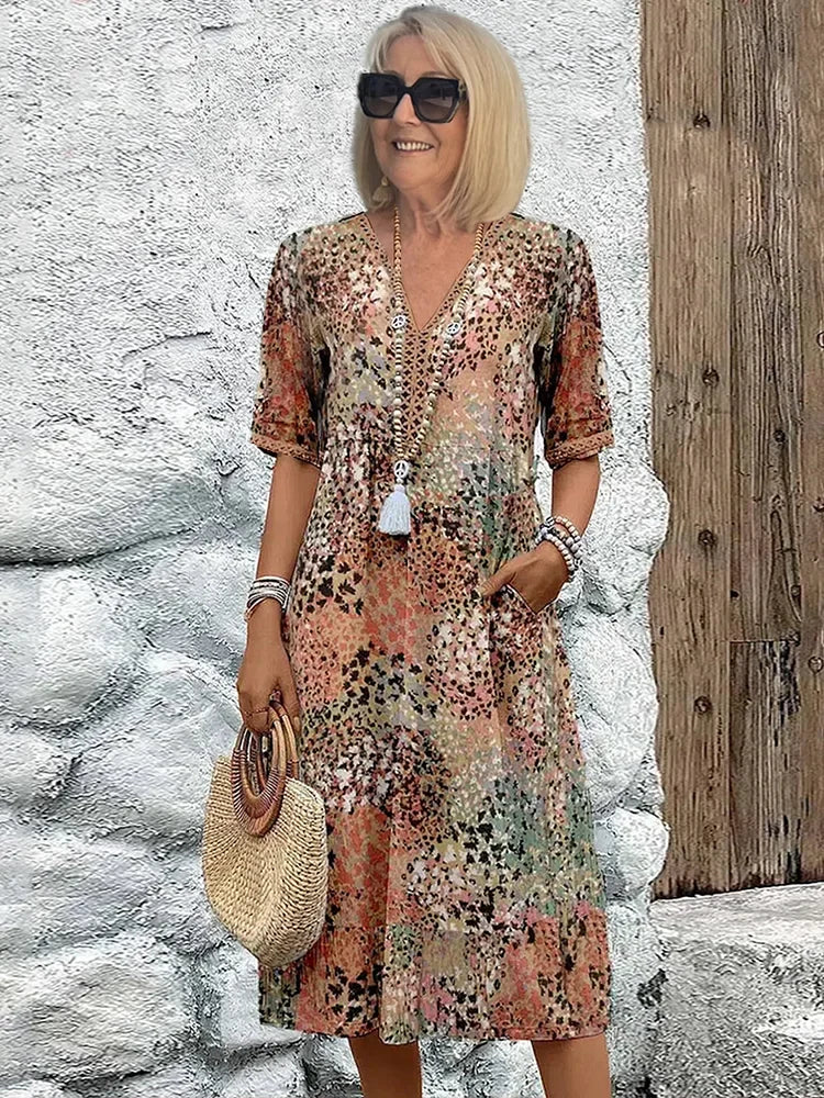Riley Lightweight Midi Dress in sand beige