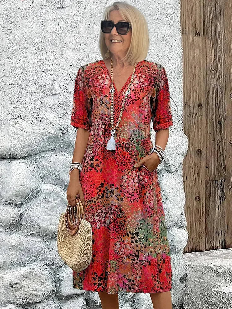 Riley Lightweight Midi Dress in bright red