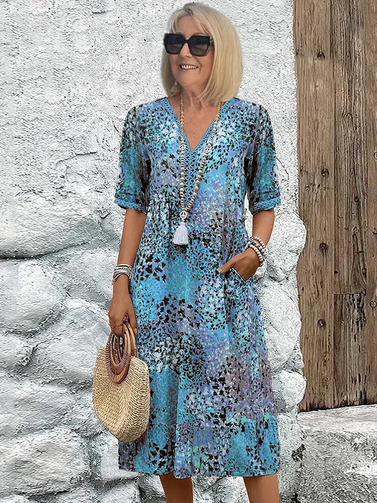 Riley Lightweight Midi Dress in ocean blue