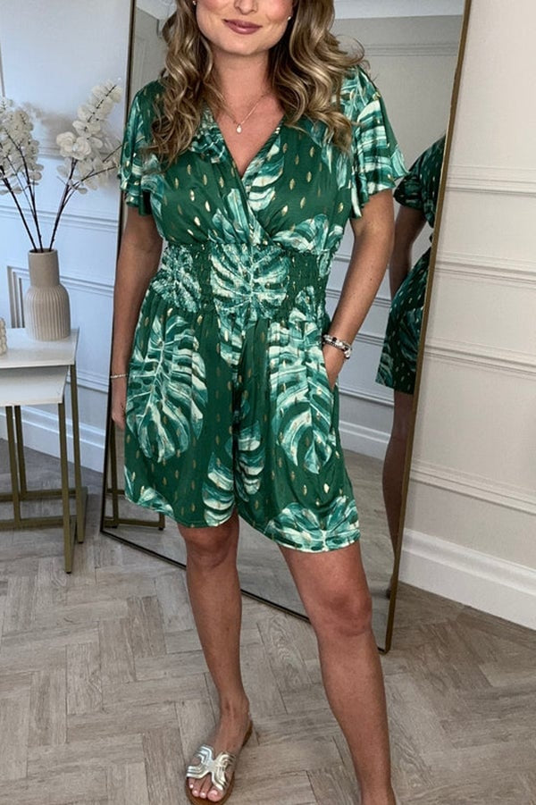 Palmer Leafy Print Romper in green