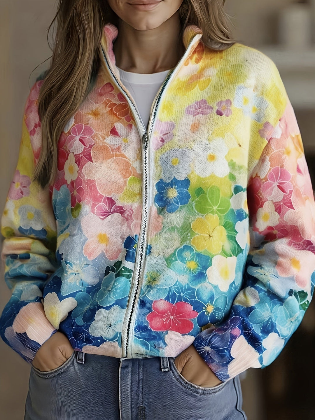 Augusta Watercolor Floral Ombre Zip