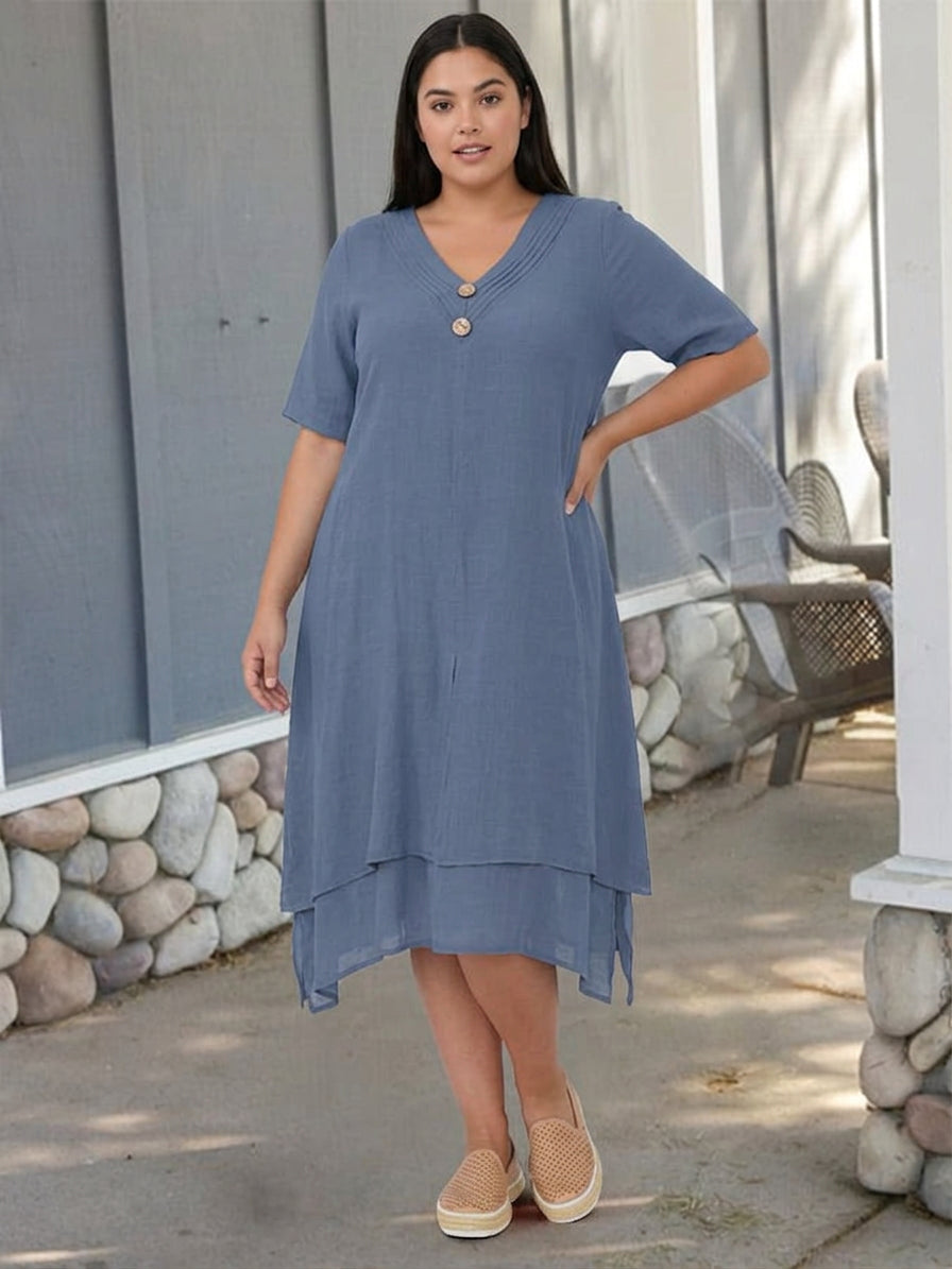 Cerys Button Breeze Dress in blue