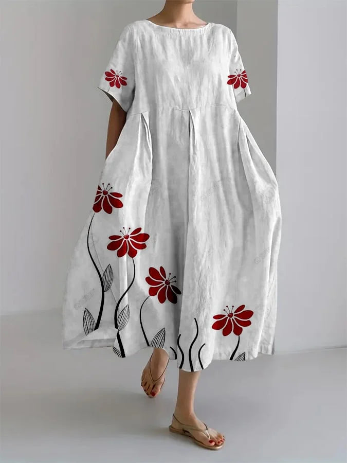 Sabrina Long Floral Dress in white