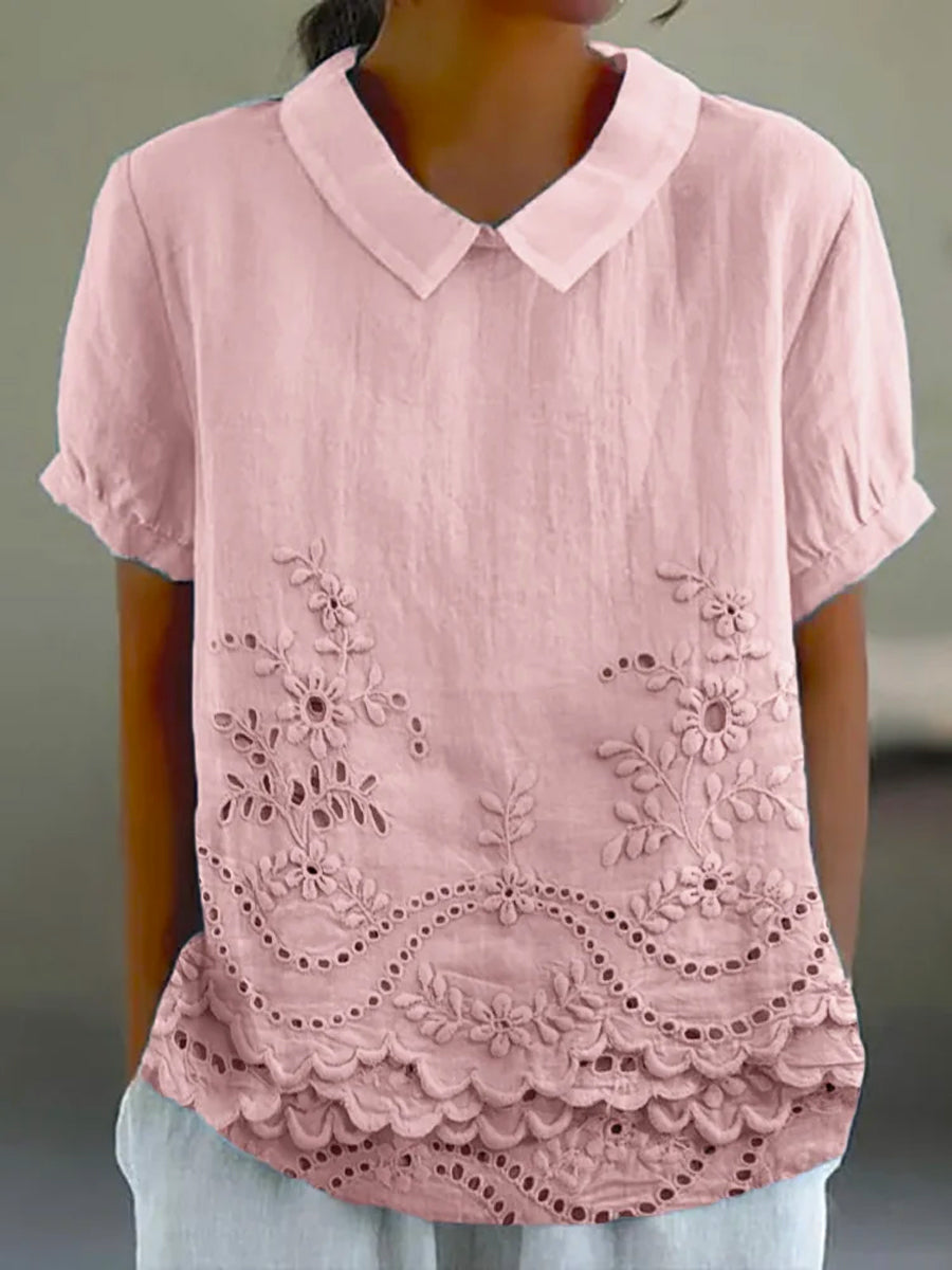 Lily Floral Embroidered Shirt in pink