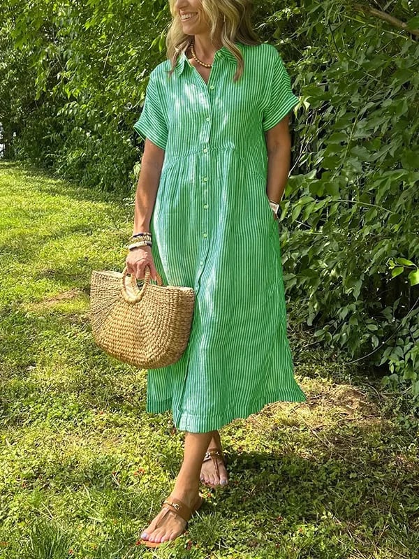 Anjie Buttoned Cotton Maxi Dress in green