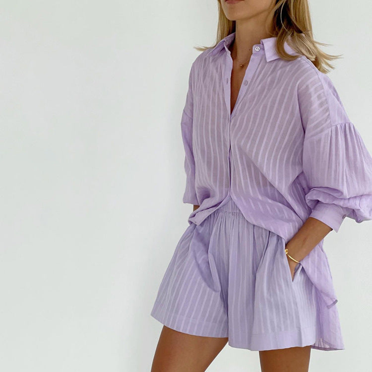 Yselia Button-up and Shorts in purple