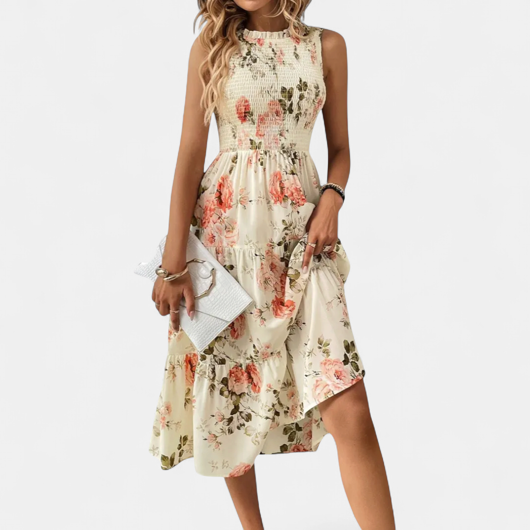 Elowen Boho Floral Ruched Midi in multicolor