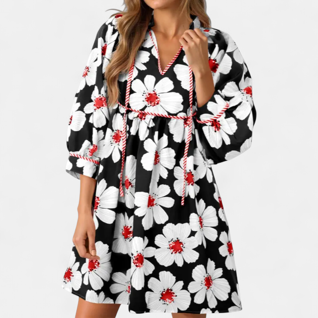 Fenella Boho Floral Tie-front Babydoll in black