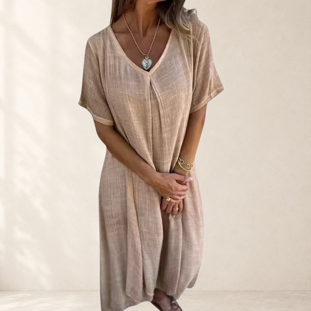 Fiona Lightweight V-neck Dress in beige