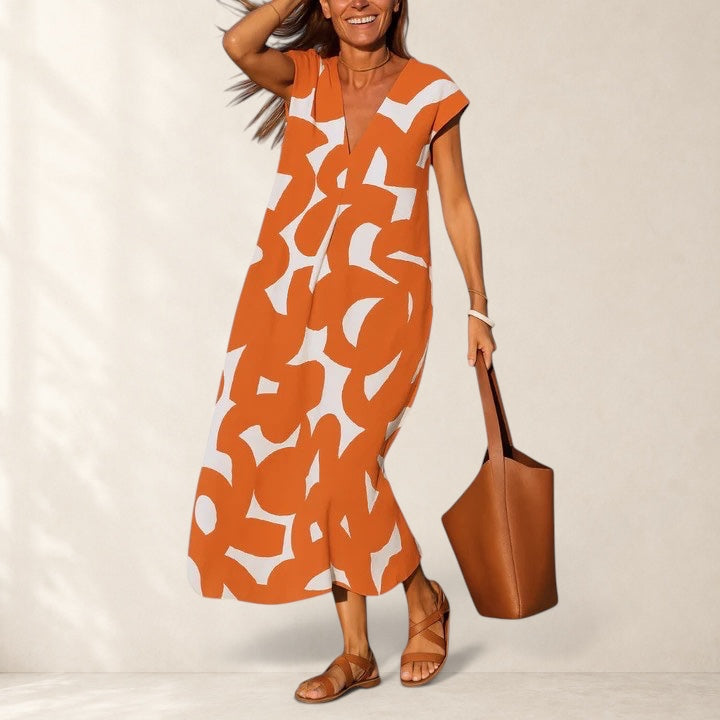 Valery Flowing V-neck Dress in orange