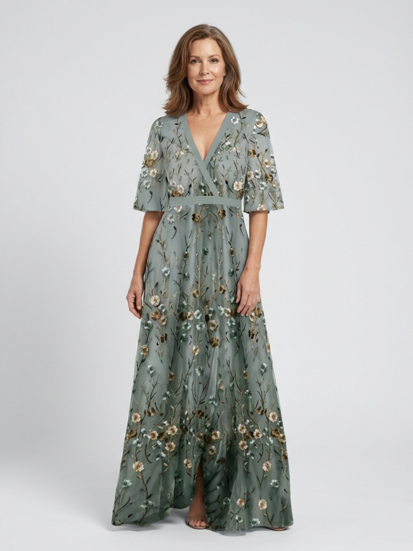 Palmyre Embroidered Maxi Dress in green