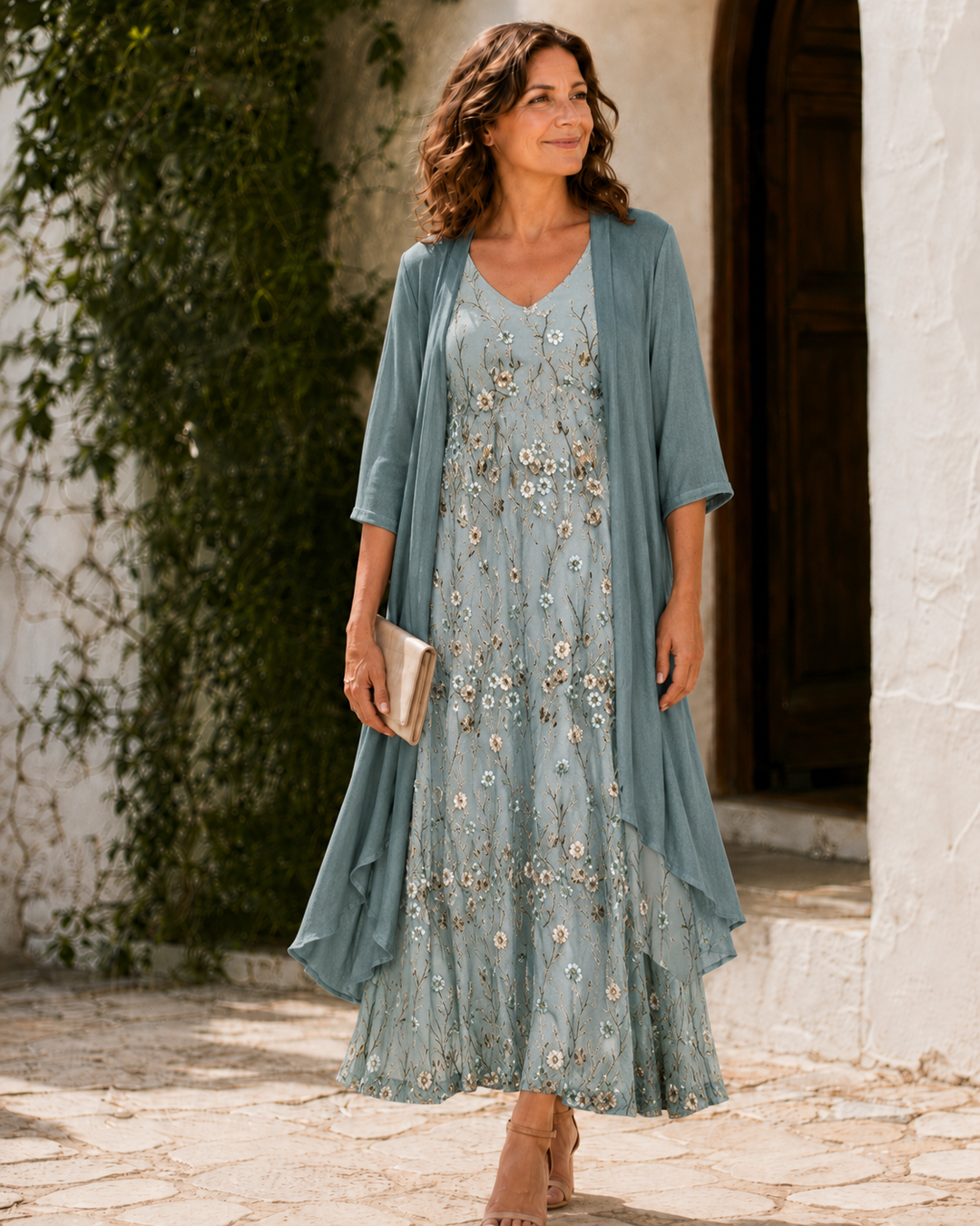 Juliet Lace Duster Dress in sage