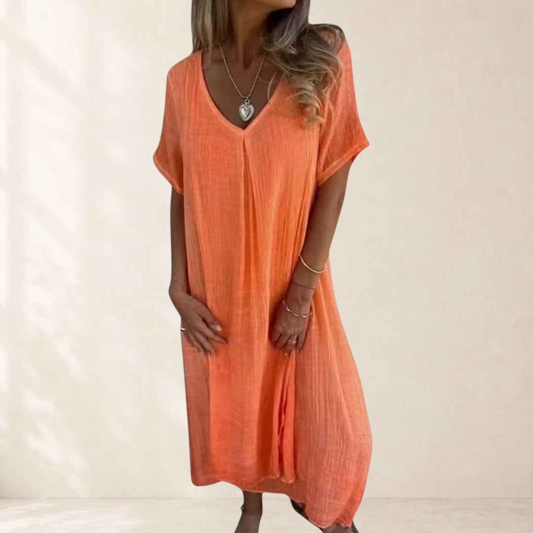 Fiona Lightweight V-neck Dress in orange