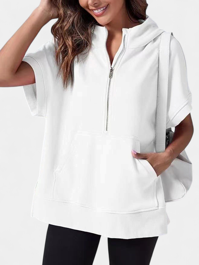 Hisper Oversized Half-zip Summer Hoodie in white