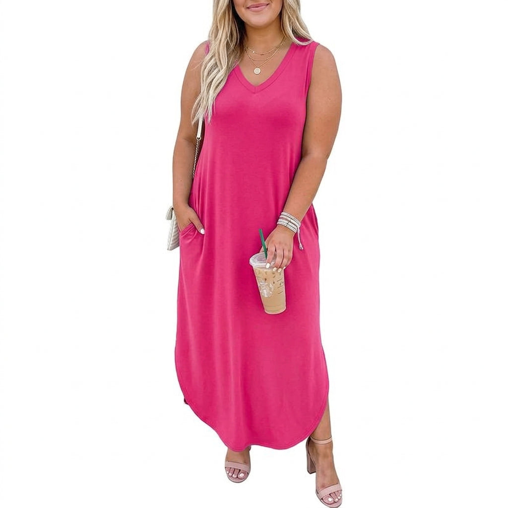 Adair Boho Sleeveless Dress in pink red