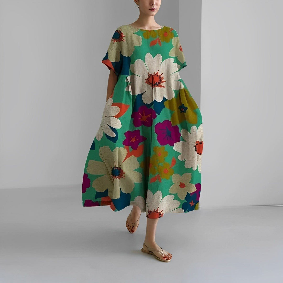 Celia Garden Goddess Dress in green flowers