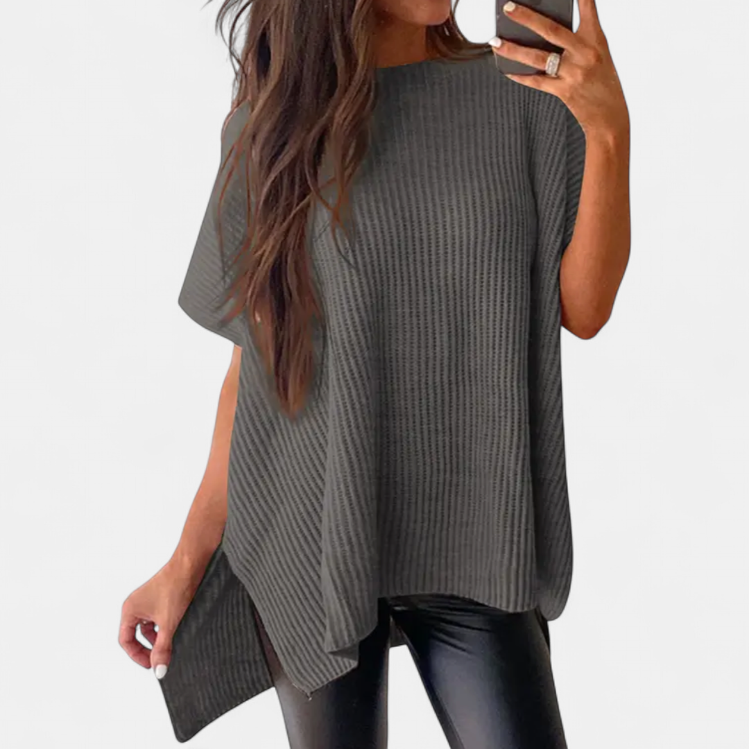 Britta Ribbed Knit Pullover Top in grey