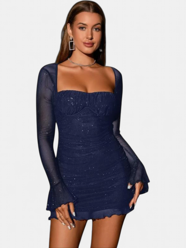 Ellie Glitter Mesh Bodycon Long in navy blue