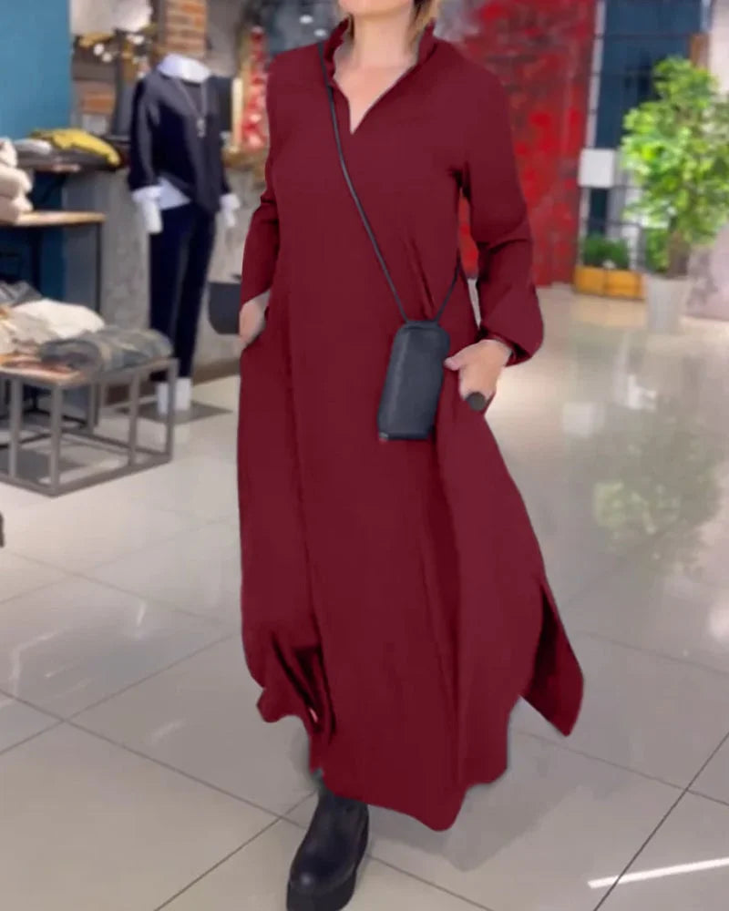 Helena Long Dress with Side in red